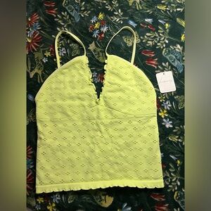 NWT Free people Eyelet Seamless Triangle Cami in Sunny Lime Green.